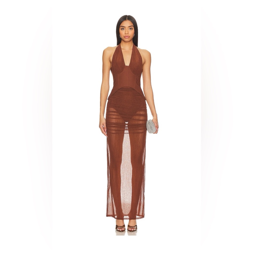 Camila Coelho Brown Sheer Midi Dress